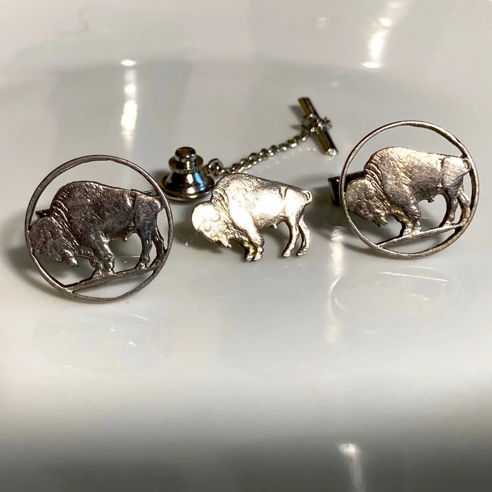 Buffalo Nickel Cut-Out Cufflinks + Tie Pin